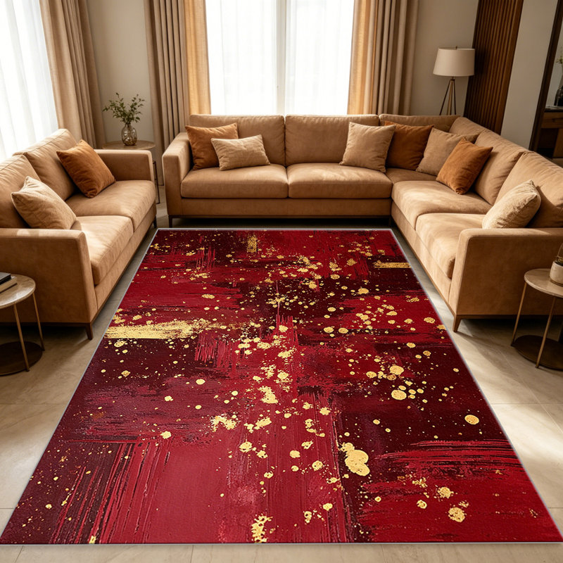 Red White Gold Abstract area rugs for Living Room, Soft and Comfortable, Suitable for all seasons, easy to maintain, machine washable Indoor floor mat, Under Table Farmhouse suitable for Bedroom, Dining Room, Study, Patio, Balcony, Home Decor
