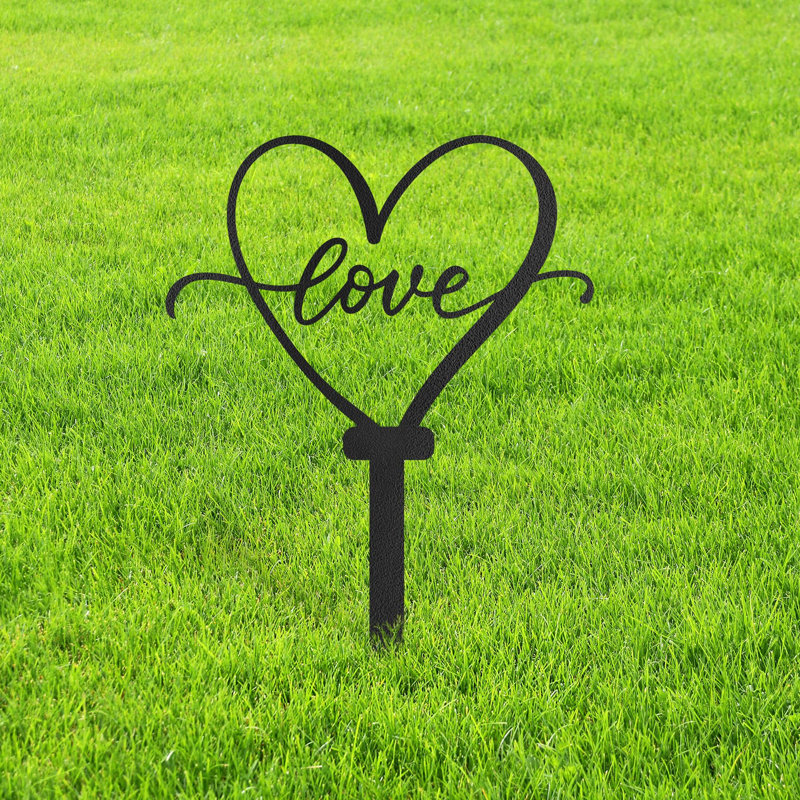 Amour en forme de cœur avec piquet de jardin Love Heart, H 12 po x l 9,52 po x P 0,05 po, Noir
