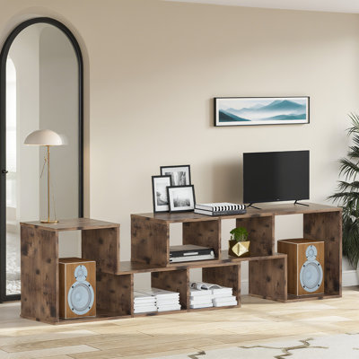 2 PCS Free Combination L-Shaped TV Console Stand, 3-tier Cube Bookcase, Modern Entertainment Center With Open Shelves For Living Room, Bedroom, Home Office