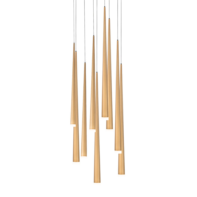 Cascade 9 - Light LED Cluster Pendant, Aged Brass