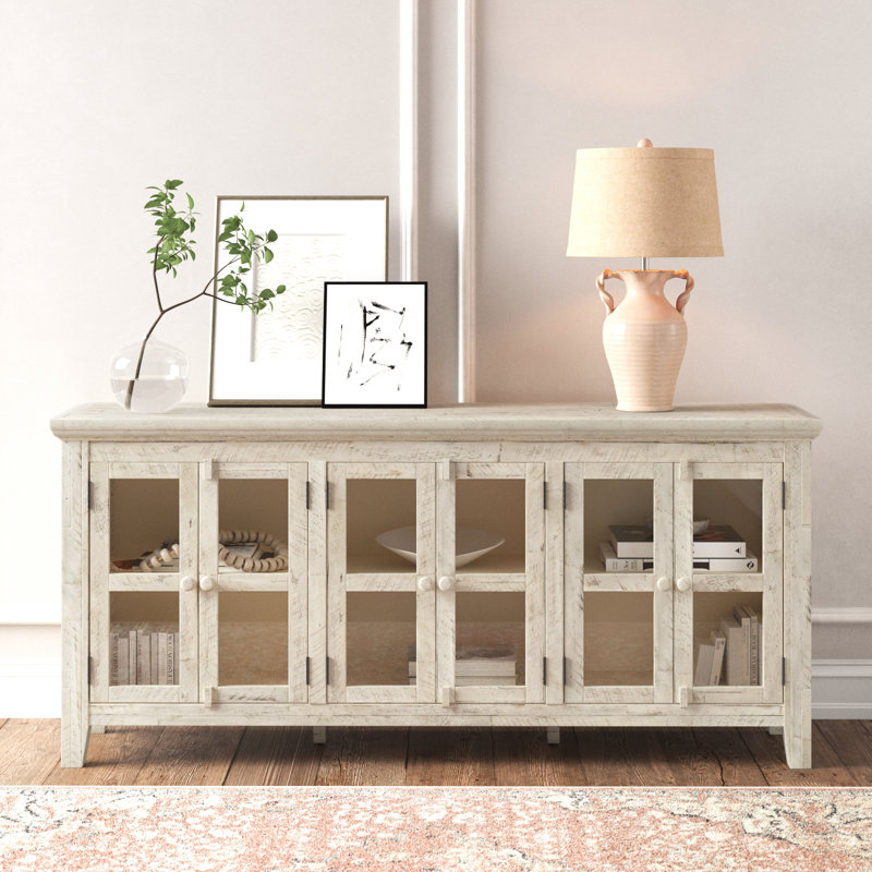 Buffet en bois d'acacia massif Knorr, Blanc cassé ivoire / brun