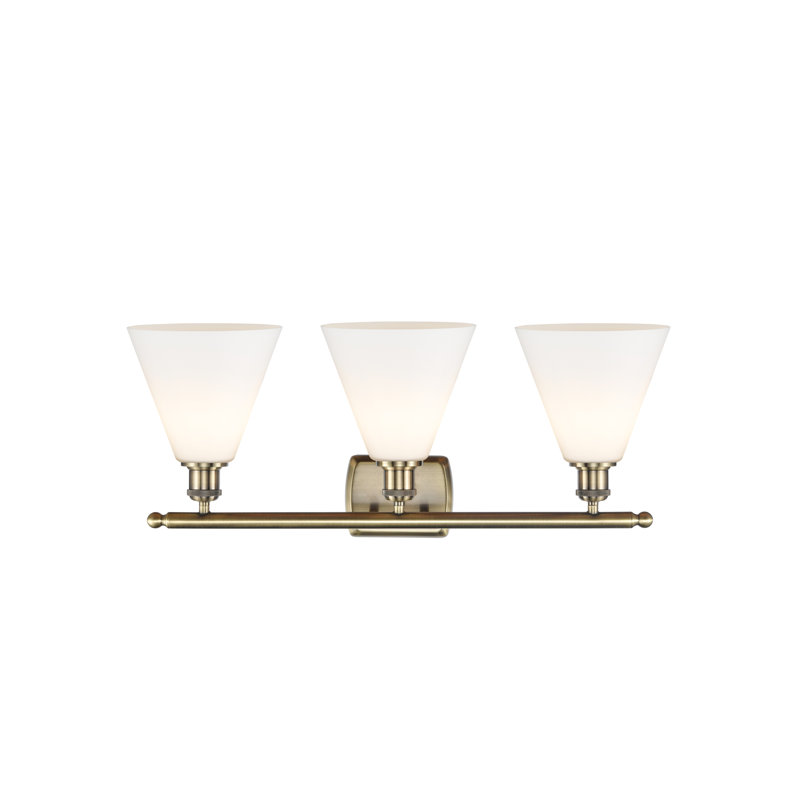 Éclairage pour salle de bain 3 lumières Harini, Blanc mat, Laiton antique, DEL