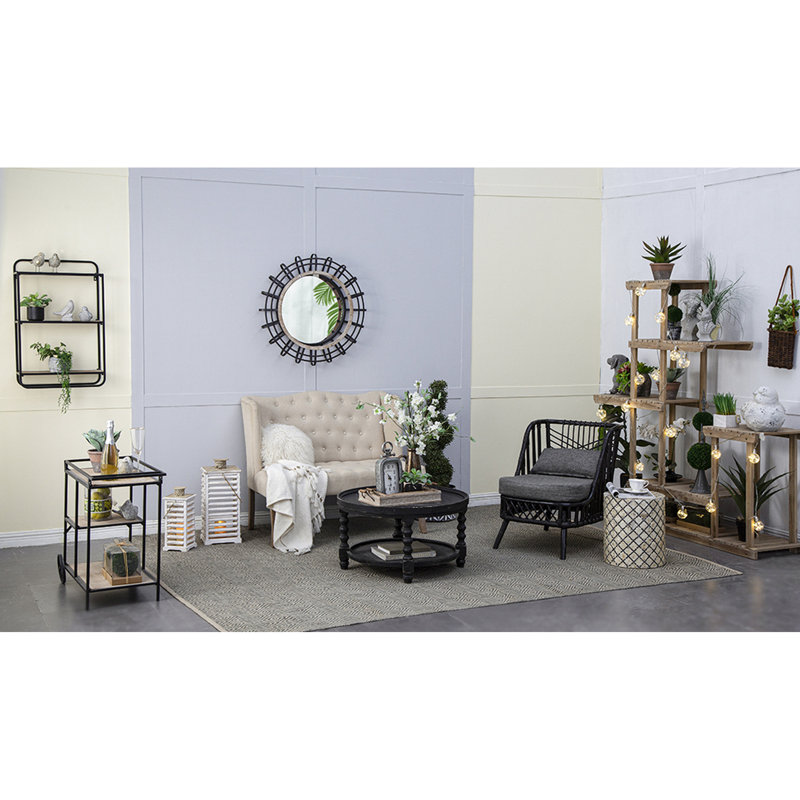 3 Chariots-bar 32,3 x 15,7 x 26,8 po avec base en métal noir et trois tablettes élégantes, cadre offrant de nombreuses options de rangement