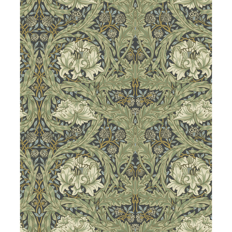 Papier peint floral souci africain, Vert mer