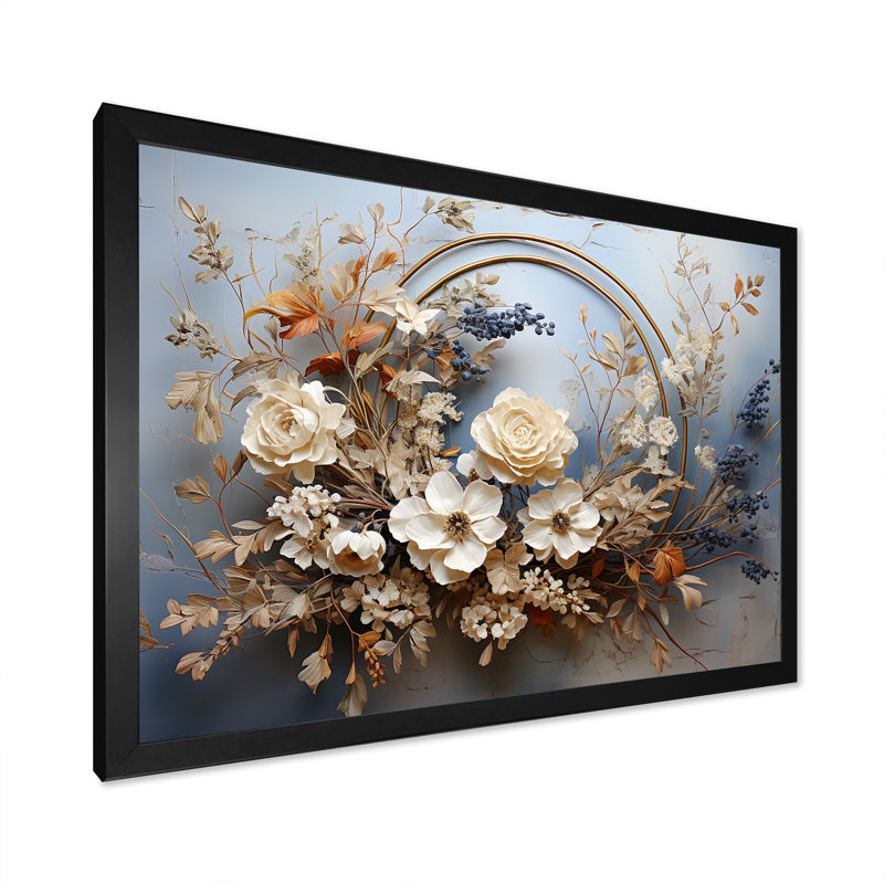 Farmhouse Wreath Still Life - Art mural couronne, Cadre simple noir, H 30 po x l 40 po x P 1,5 po