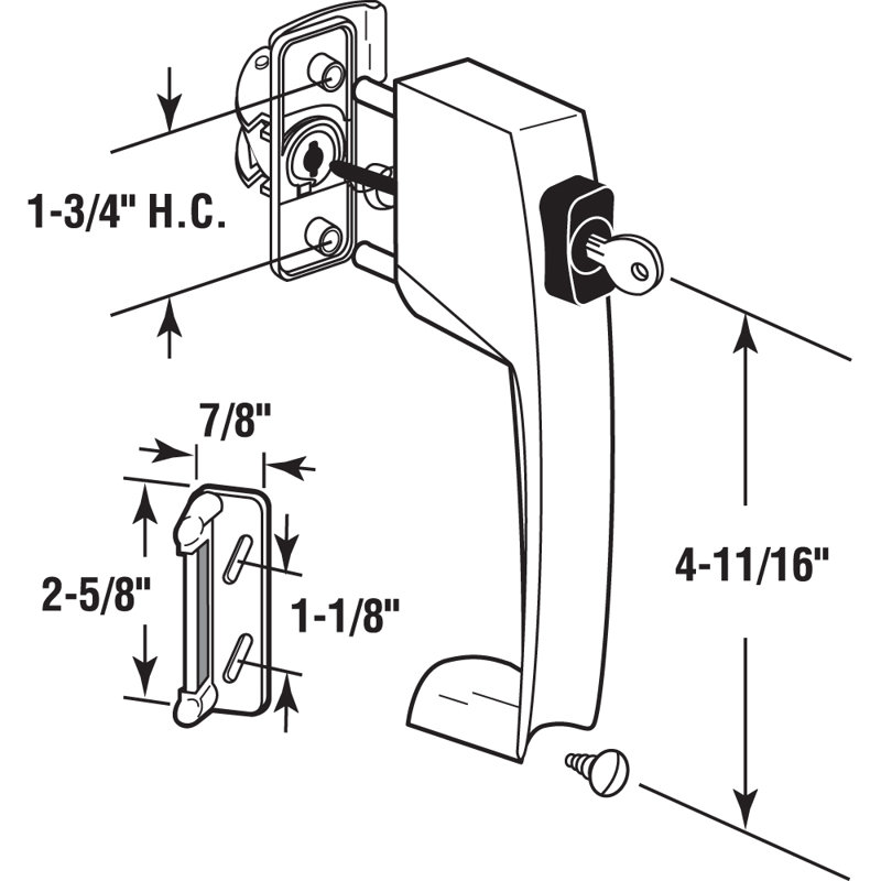 Aluminum, Push Button Screen Or Storm Door Latch With Tie Down And Key