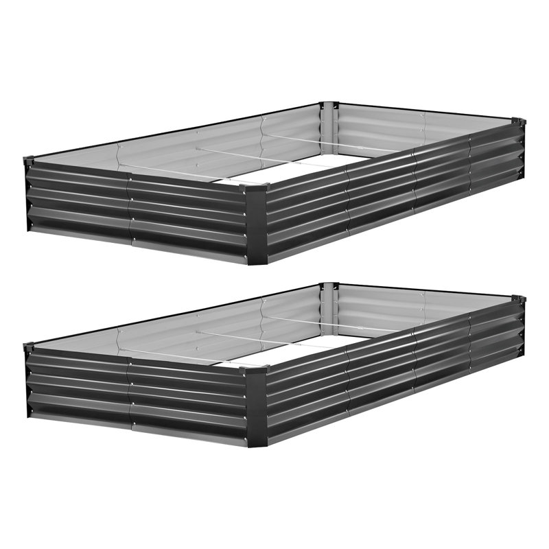 Galvanized Raised Garden Beds, 8 x 4 x 1 ft, Rectangular Metal Planter Boxes Kit Outdoor, Bottomless Elevated Planting Box with Gloves, Alu-Zinc, for Growing Flowers Vegetables, Dark Gray