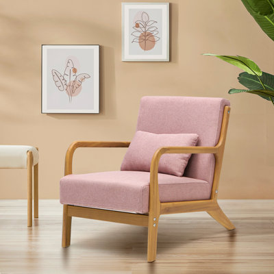 George Oliver Mid-Century Upholstered Accent Chair With Solid Wood Frame & 2 Free Covers And Pillow - Comfy Fabric Reading Armchair For Living Room, by George Oliver