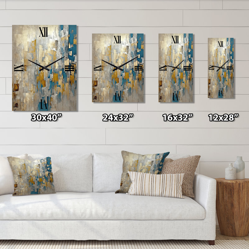 Southern Sunrise Abstract Expressionism VI - Horloge murale abstraite en métal, Petit