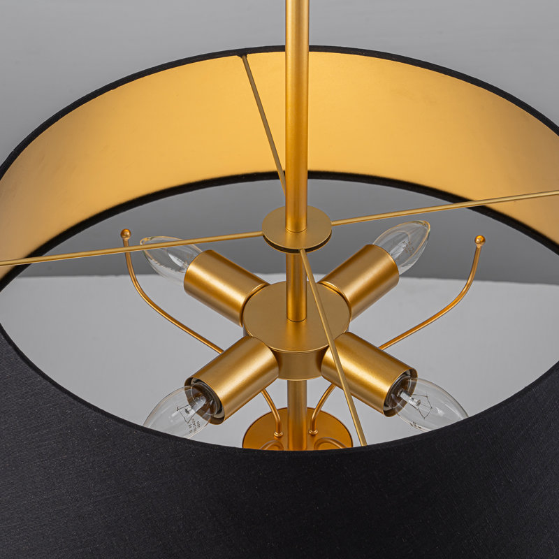 Lustre tambour 4 lumières moderne noir et or