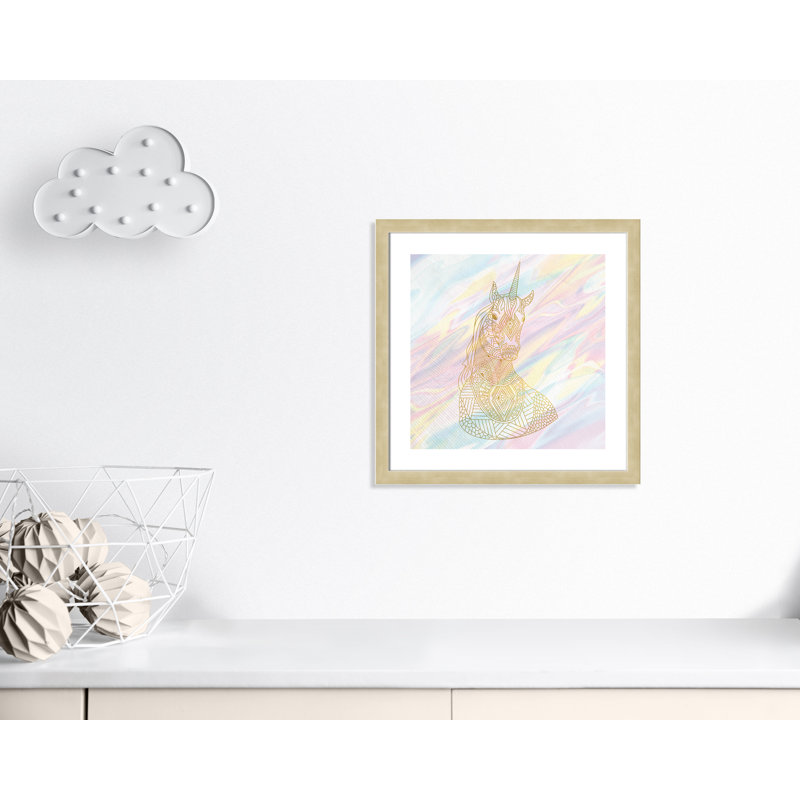 Unicorn Dreaming Fantasy & Sci-Fi Framed Art, 24.5" H x 24.5" W x 0.625" D, Champagne Flat Framed
