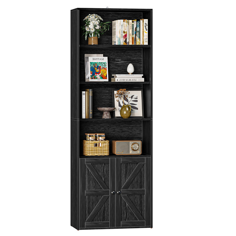 6 Tier 71.5"H x 22.7"W Wooden Storage Bookcase with Door Cabinets