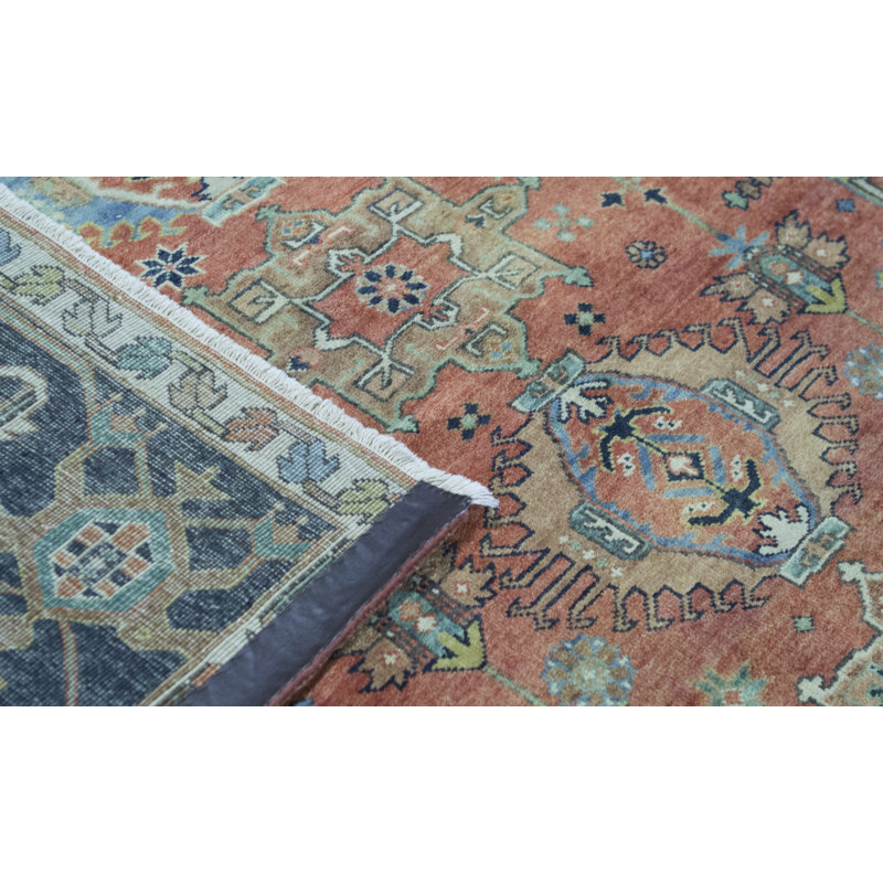 Hand-Knotted High-Quality Red and Blue Area Rug