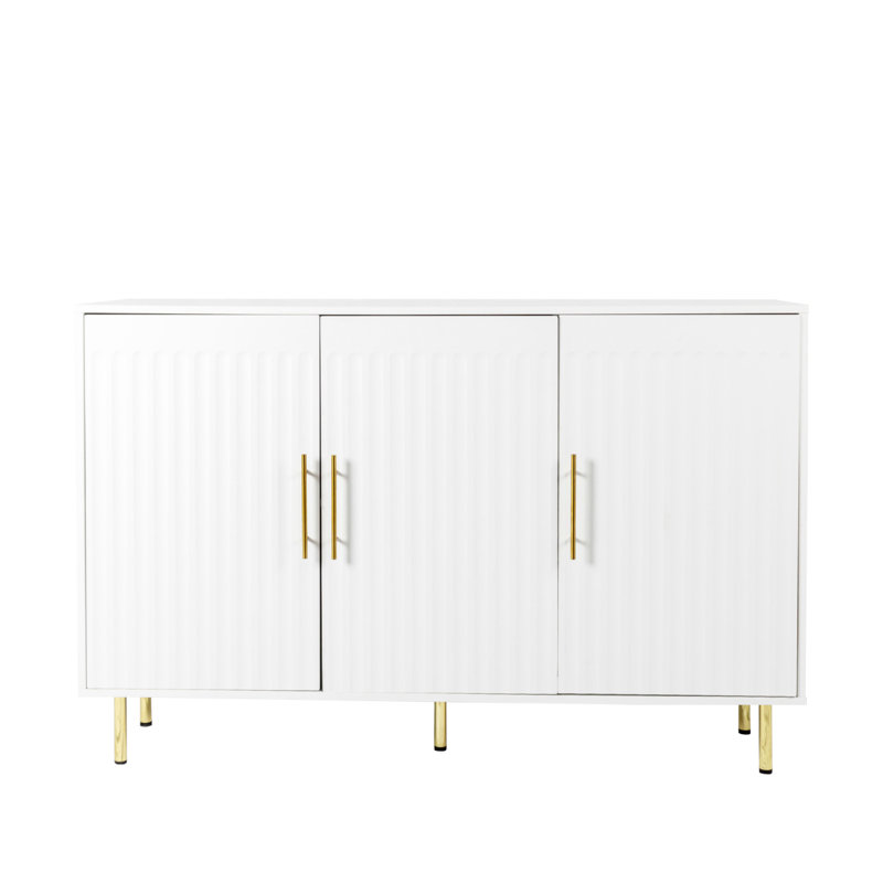 White 55" Sideboard with Gold Handles and Three Doors