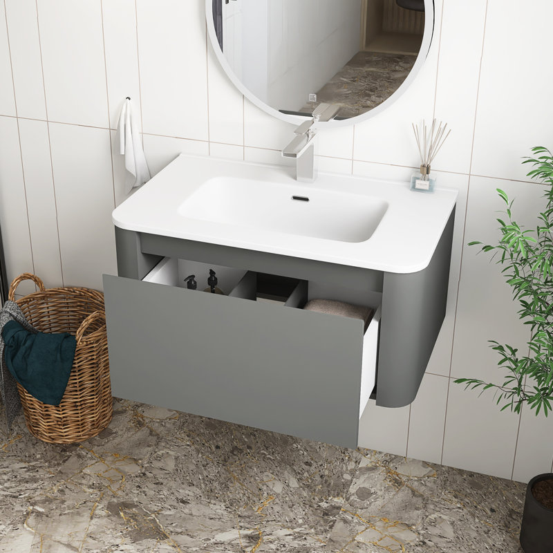 Armoire de salle de bain murale en MDF avec lavabo flottant