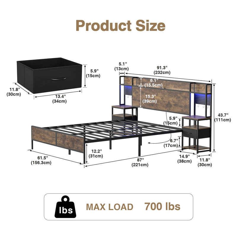 Bed Frame With Storage Headboard Nightstand
