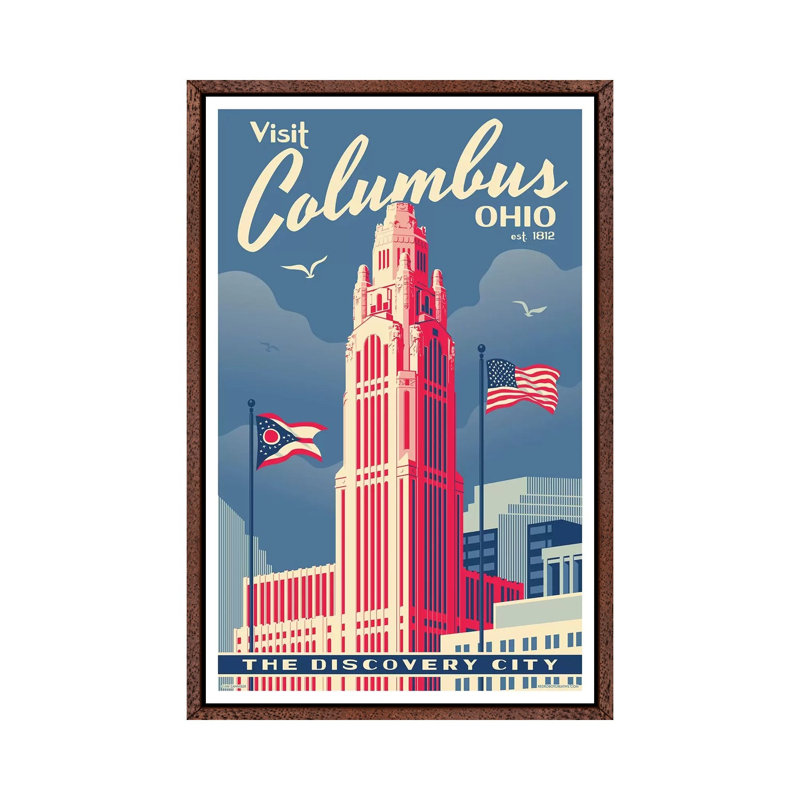 Columbus Travel 1 Piece Wall Art on Canvas, 101.6cm H x 66.04cm W x 3.81cm D, Classic Brown Wood Framed