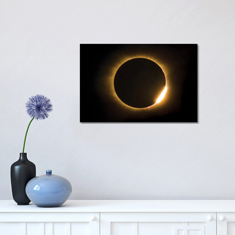 Eclipse With Diamond Ring And Solar Flare by Jonathan Ross Photography - Wrapped Canvas Print, 30.48 cm H x 45.72 cm W