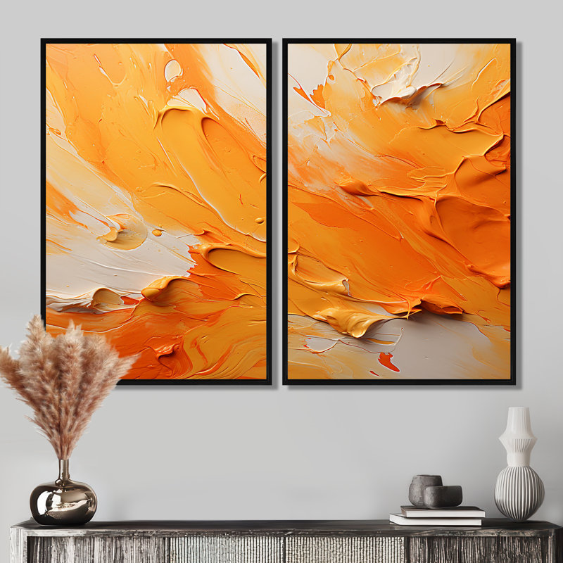 Tangerine Tango I - ensemble d'art mural sur toile jaune 2 pièces, H 36 po x l 48 po, Impression encadrée flottante, Noir