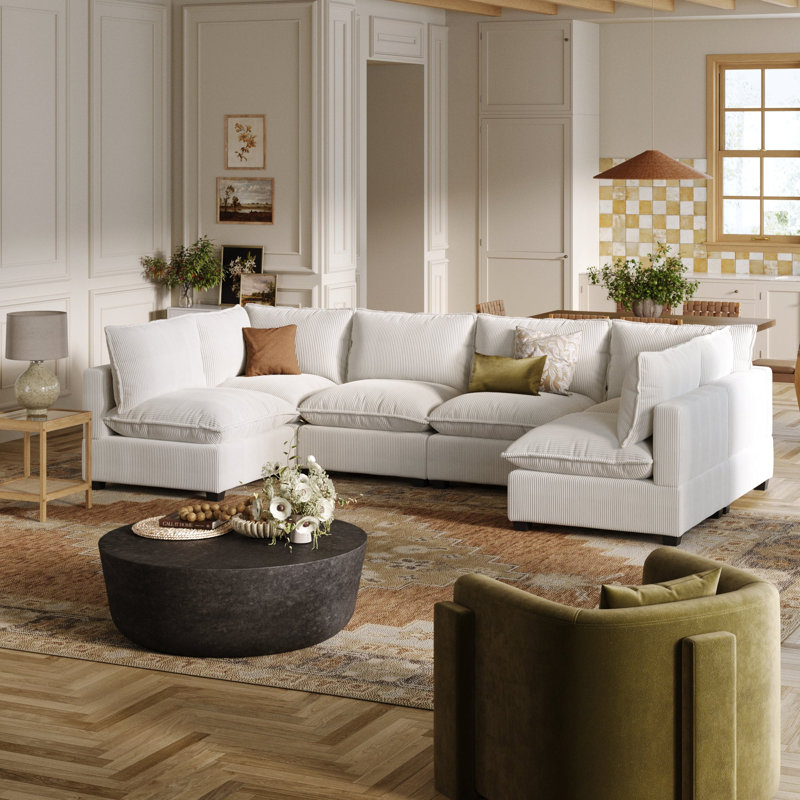 Somerdale Cloud Armless Sectional Sofa, Gray Corduroy