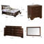 Ensemble de chambre à coucher très grand lit quatre pièces Lio, motif incrusté de bois brun cerise, poignées en métal argenté-110867536