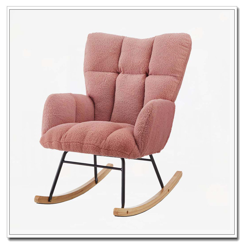 Chaise berçante en tissu Teddy, Rose