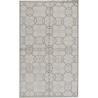 Cotton Geometric Area Rug in Silver