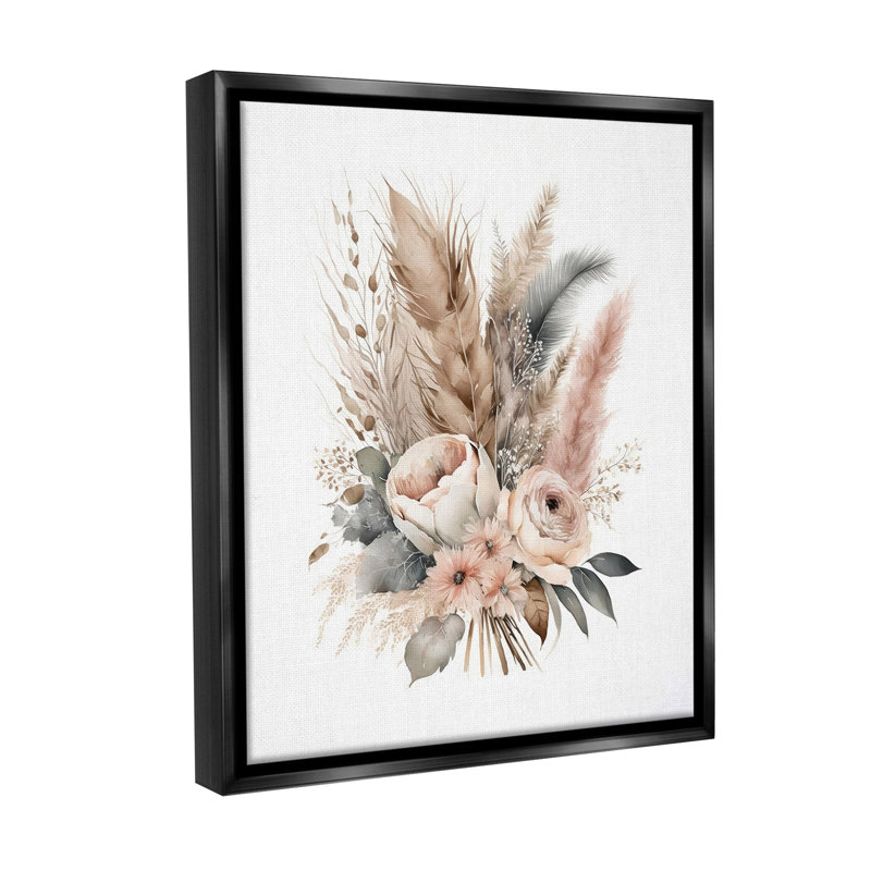 «Boho Feather Bouquet Floater Frame» par LSR Design Studio sur, Cadre flottant noir de jais, H 31 po x l 25 po