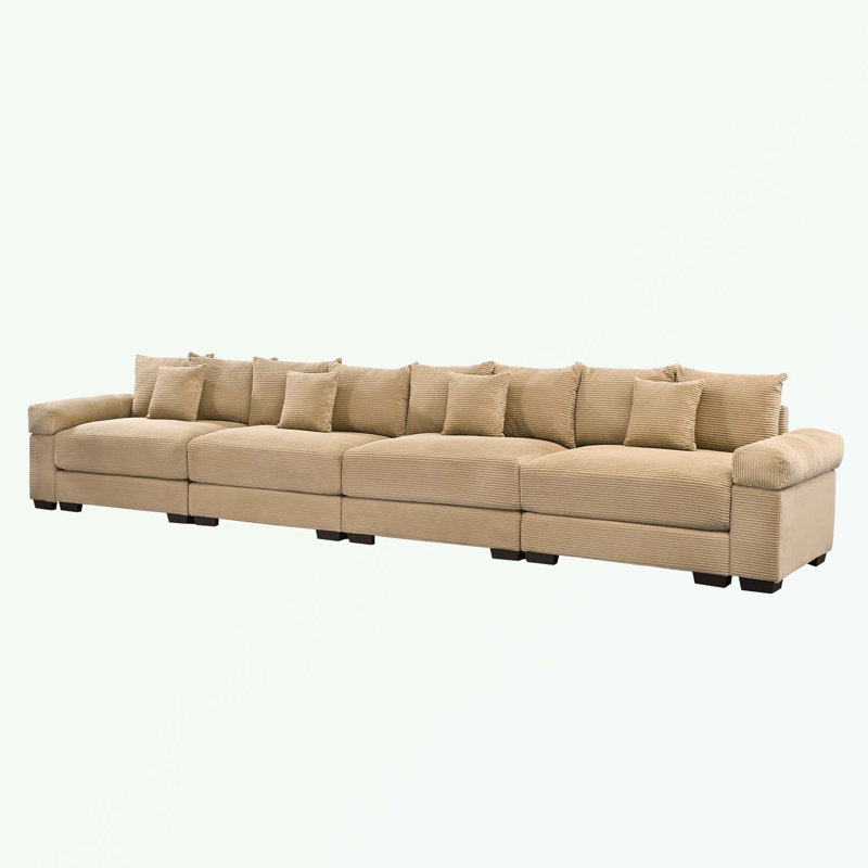 Modular Sectional Couch with 12 Throw Pillows, Camel Corduroy