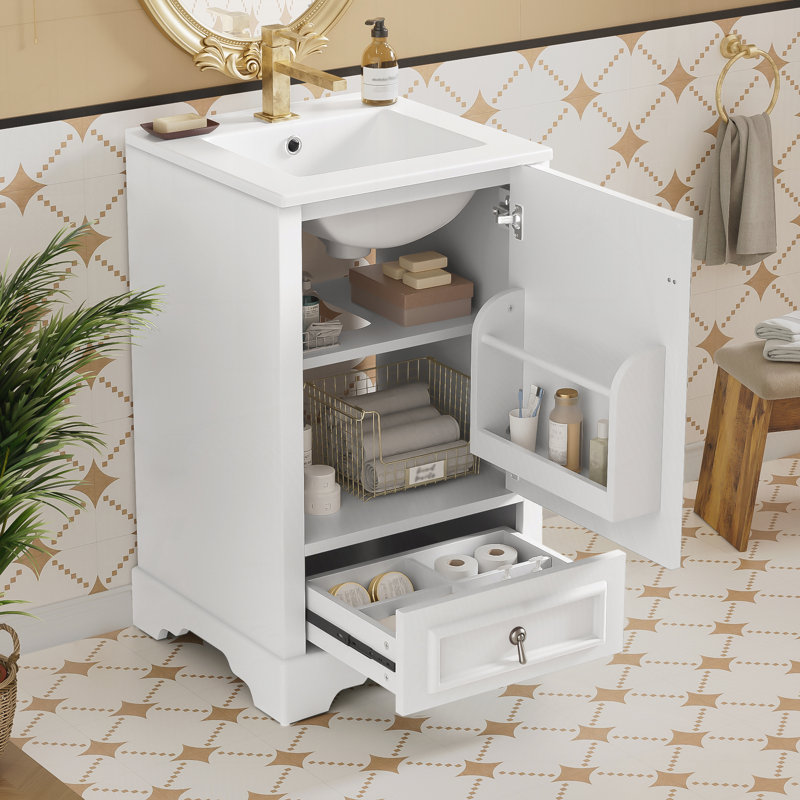 Meuble-lavabo 20 po avec lavabo en céramique, Blanc