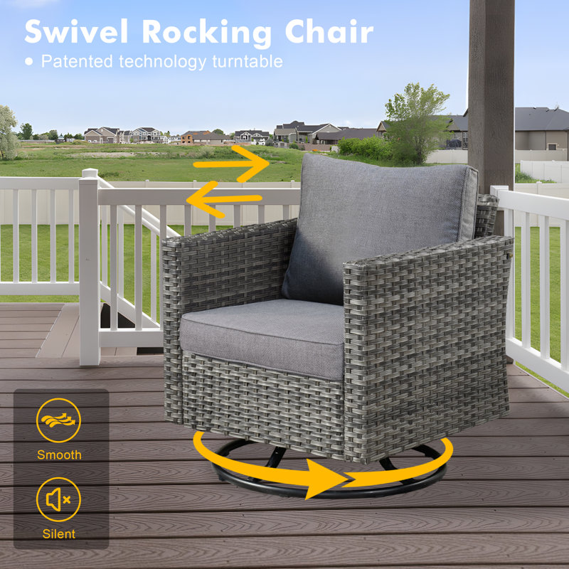 Lovall Rattan Wicker 7 - Person Seating Group with Fire Pit and Cushions, Dark Gray