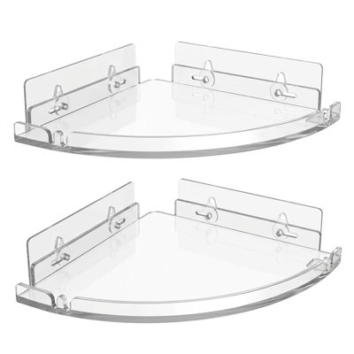 2-Pack Clear Acrylic Corner Shower Shelf, No Drill Adhesive Wall Mount Bathroom Organizer