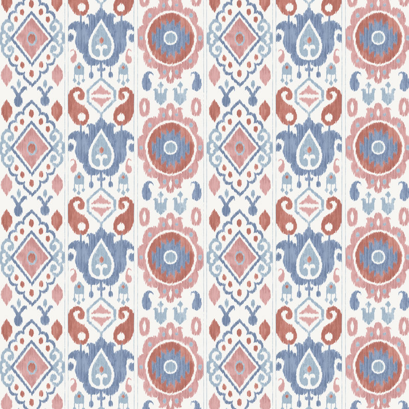 Elizia Ikat Wallpaper, Rose & Indigo