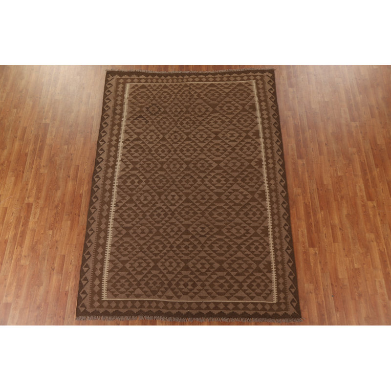Tapis oriental géométrique en laine Kilim 7 x 9