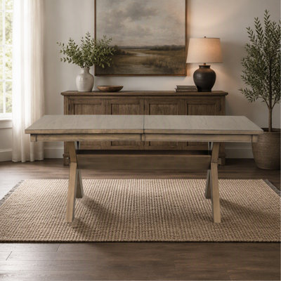 Wood Trestle Extendable Dining Table With Leaf, Glazed Pine Brown - Table Base
