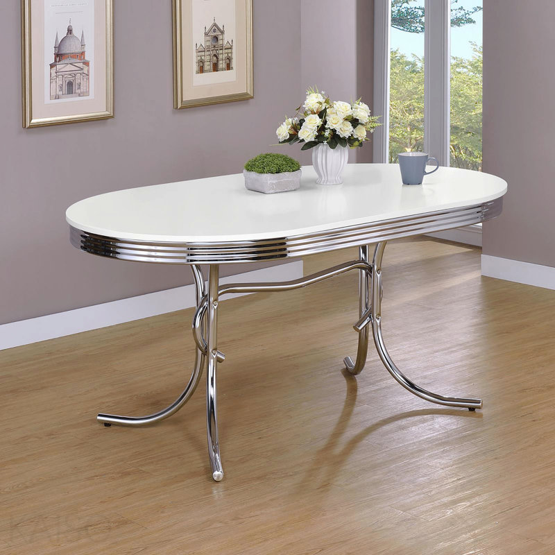 White And Chrome Oval Dining Table