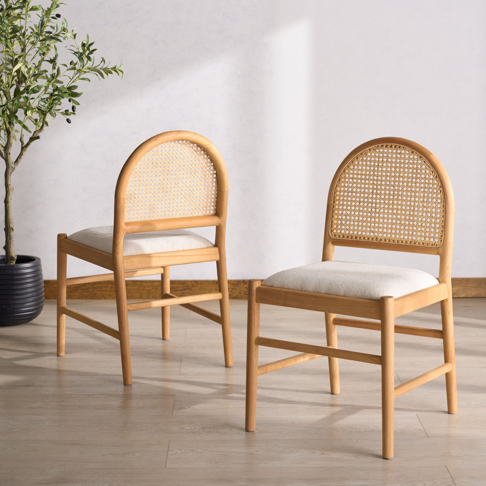 Ottavia Genuine Leather Dining Chair, Medium Oak, Natural Boucle