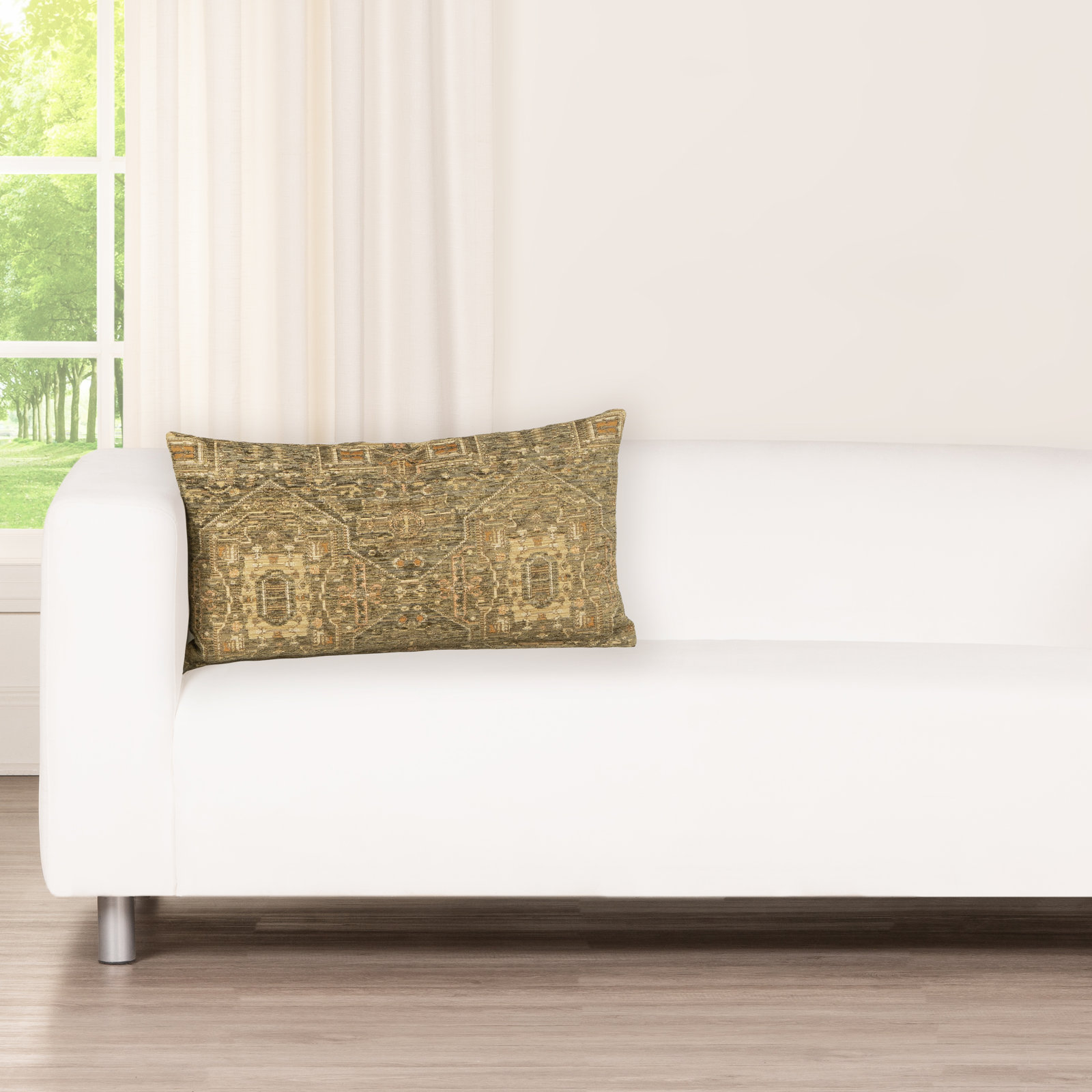 Olcott Throw Pillow, Polyester, Zapatta Sage, Rectangle 14"H x 26"W