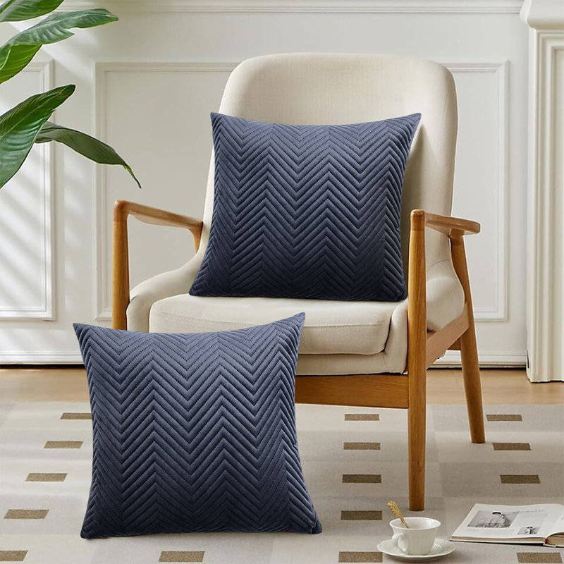 Embossed Velvet Cushion Cover (Pack of 2), Charcoal