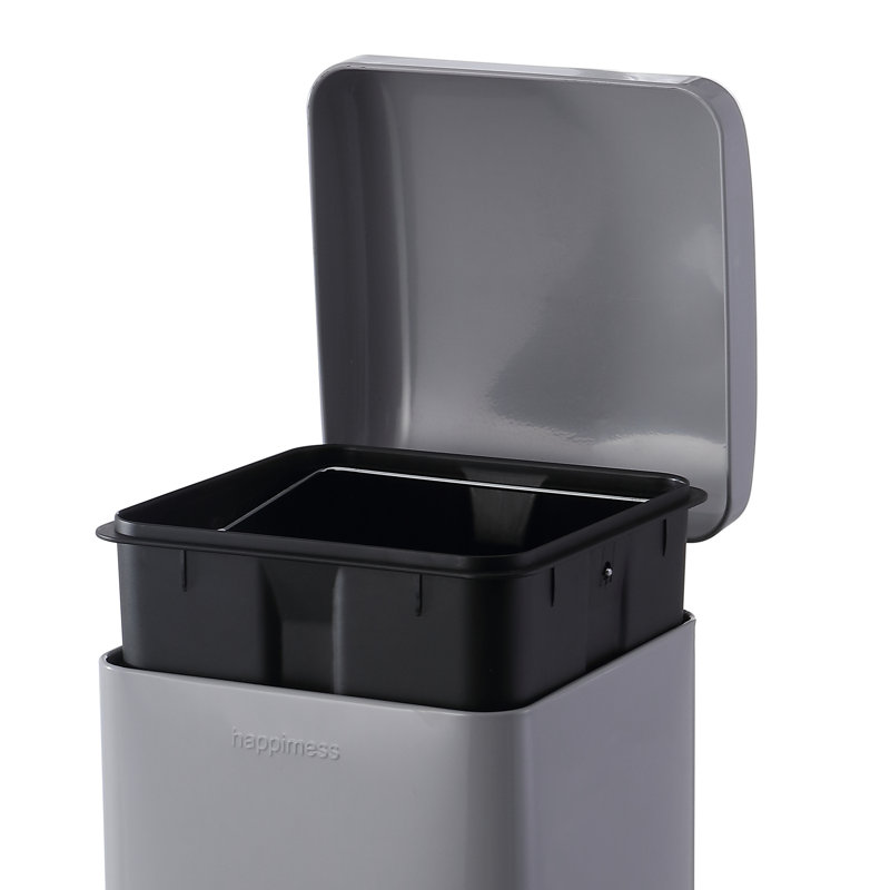 Betty Retro Steel Step On Trash Can, 8 Gallons, Fog Gray