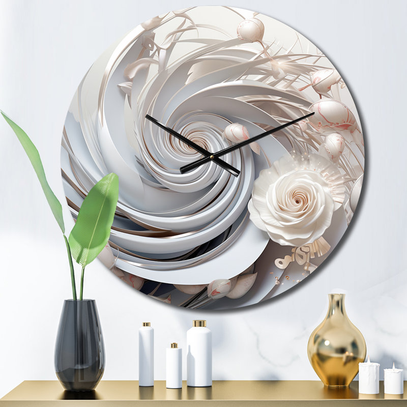 White Blossoming Spring Fractal Flowers I - Fractals Wall Clock, Small