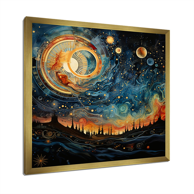 Celestial Astrology Galaxy Collage II - Astrology, art mural, Cadre doré simple, H 30 po x l 30 po x P 1,5 po