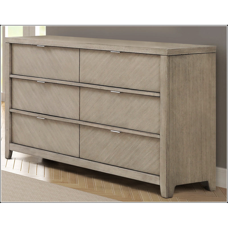 Commode élégante à 6 tiroirs avec motif à chevrons, espace de rangement spacieux pour les maisons modernes et transitionnelles.