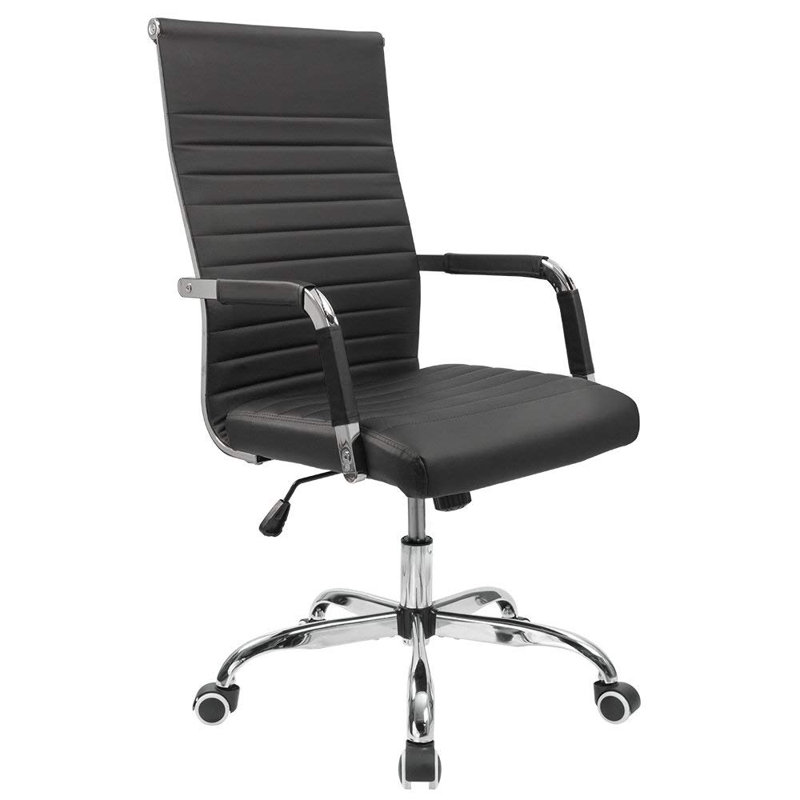 Chaise de conférence nervurée à dossier moyen Renda, Noir