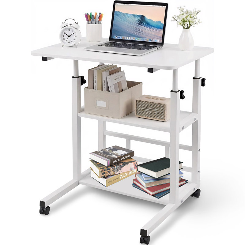 Table pour ordinateur portable à hauteur réglable en forme de C avec 2 tablettes
