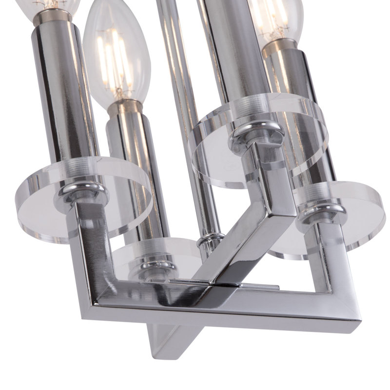 4 - Light Dimmable Lantern Geometric Chandelier, Black/Chrome