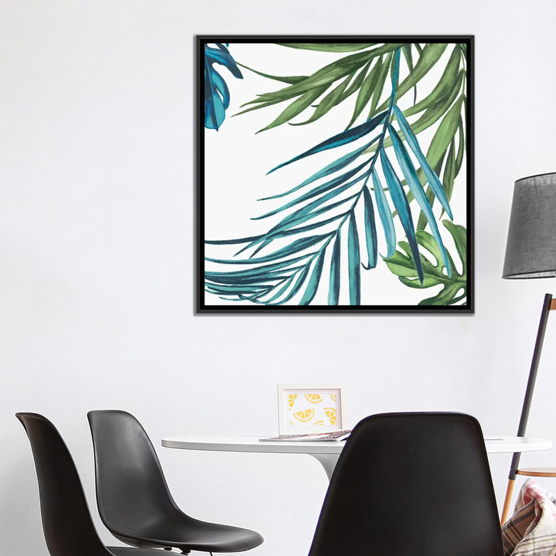 « palm leaves iii », impression sur toile, H 37 po x l 37 po x P 1,5 po, Toile avec cadre noir, Pas de tapis