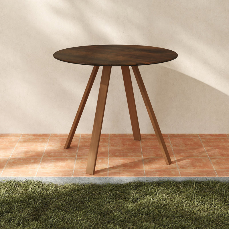 29.5" Water-resistant Outdoor Patio Dining Side Table with Solid Wood Legs, Walnut Finish