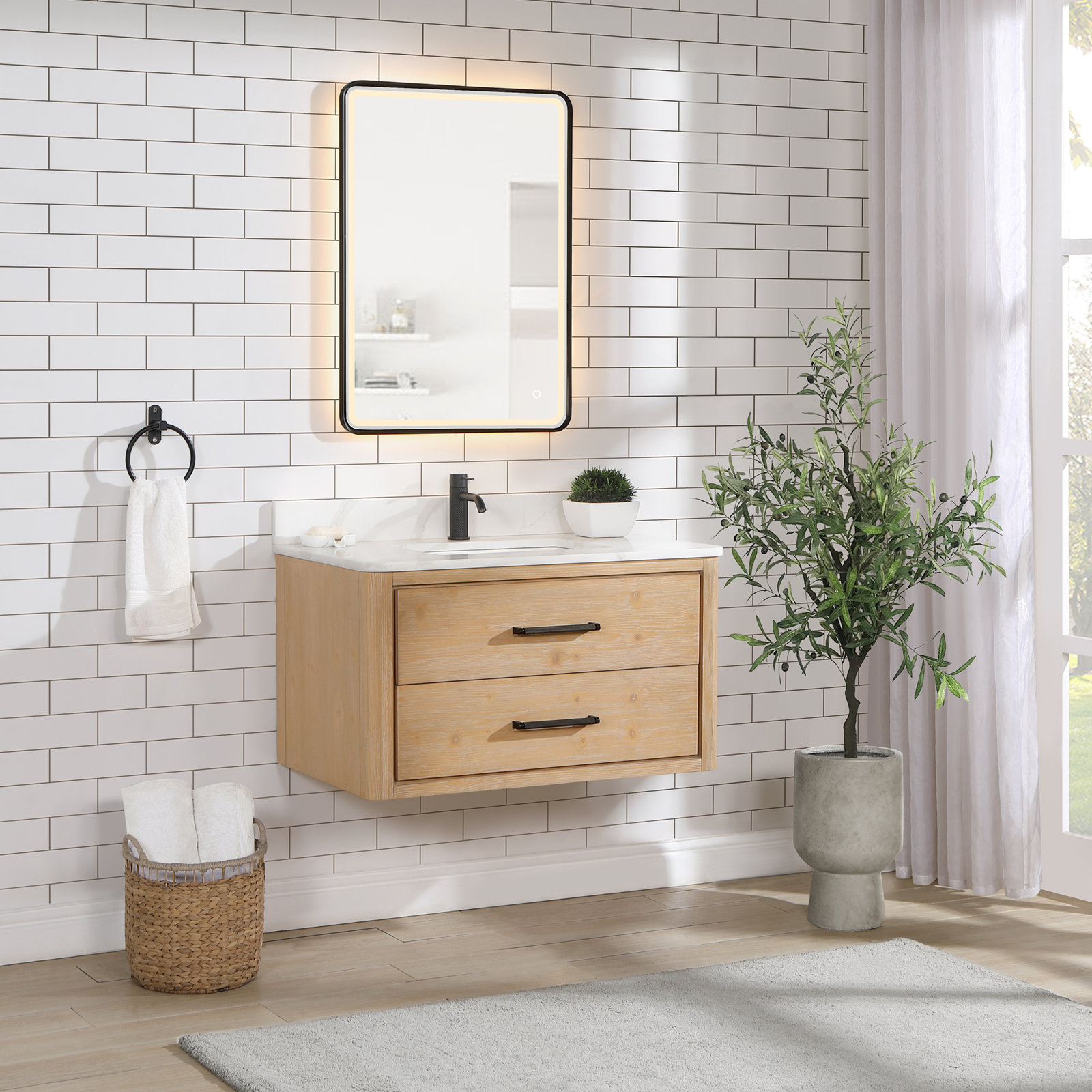 Cristo 36'' Single Bathroom Vanity, Fir Wood Brown