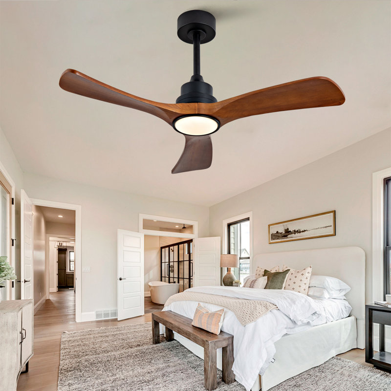 New Model Wood Ceiling Fan With 3 Solid Wood Blades Remote Control Reversible DC Motor For Living Room, 210 RPM, 42" Wide
